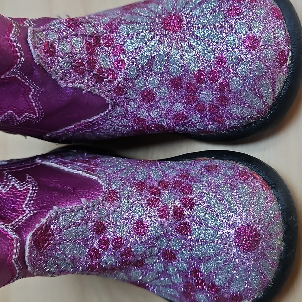 Roper Pink Sparkle Floral Zipper Infant Cowboy Boots W Rubber Soles Sz. 3 - Picture 8 of 9